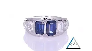 Platinum Ring With Two Blue Sapphires and Four Diamonds | Prakash Gems