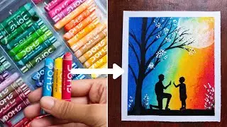 Father's Day drawing with Oil Pastels | How to draw Father and Son - easy tutorial