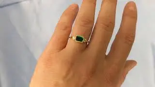 Green Emerald Ring | Vintage Milgrain Ring | Lab Emerald Engagement Ring | 14k Yellow Gold Ring