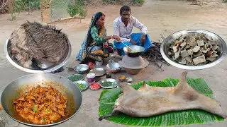 GOAT SKIN masala curry recipe by tribal family |how to clean a cook goat skin recipe |chhagol chamda