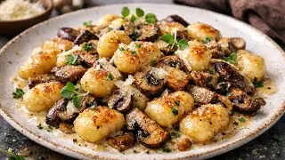 Potato Gnocchi with mushrooms in cheese sauce!