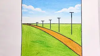 A Peaceful Road Under a Soft Blue Sky 🌤️ | Easy Nature Drawing | Easy Landscape Drawing | 