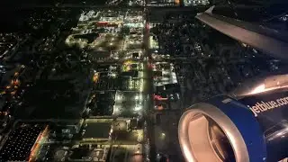 Snowy Nighttime Taxi & Takeoff from Buffalo Niagara Int'l Airport | a320-200 (Boston Bruins Livery)