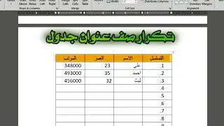 تكرار صف عنوان في جدول | الوورد