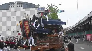 上神谷、美福連合合同曳行 豊田南交差点付近やりまわし 宵宮曳き出し 豊田、片蔵、栂、大庭寺、野々井、釜室、檜尾、中山のかくだんじり