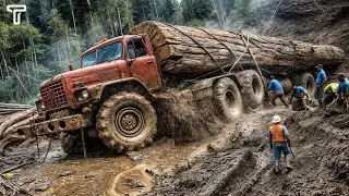 Most Dangerous Monster Logging Wood Truck Driving Skills Working at Extreme Terrain