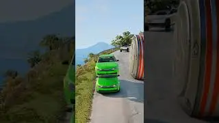 Super Cars & School Bus vs Giant Pit Bollards Crash #6 - BeamNG.Drive