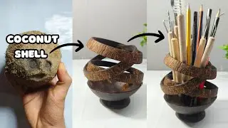 💡CREATE A Coconut Shell Pen Holder Stand!🥥 | coconut shell pen stand | coconut shell craft