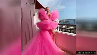 Pink Prom Dresses Deep V Neck High Low Special Occasion Gowns Backless Sexy Pageant Dress Tiered Tul