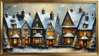 Whimsical Snowy Christmas Village Gold Frame TV Art Cozy Aesthetic Screensaver Framed 4K