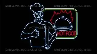 Chef Thumbs Up Hot Food Neon Sign 2D Animation