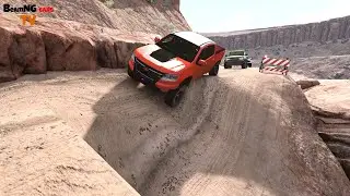 Cars vs broken road on cliff - beamng drive