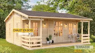 Chalet en bois | Surface habitable 35 m&sup2; + Terrasse 13 m&sup2; |  Mod&egrave;le VSP49  Kit d&rsquo;assemblage PREMIUM