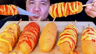 ASMR CHEESE CORN DOG KOREAN CHEESE HOT DOG EATING SOUNDS