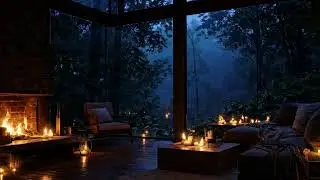 Cozy Fireplace at Night 🌙 Deep Sleep, Relaxing Rain & Forest Ambience (No Music)