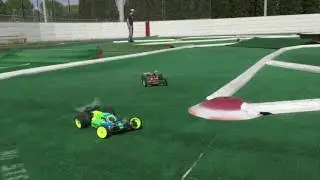 Slow motion off road rc car racing on artificial grass