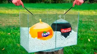 Experiment: Giant Balloons of Coca Cola & Fanta VS Mentos