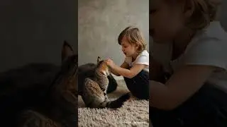Child playing with a kitten #childandlion #animals #heartwarmingbond #cute #wildlifebond #baby