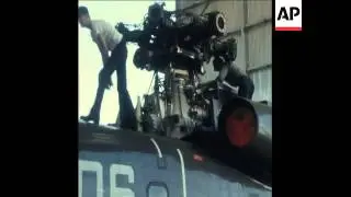 SYND 17-4-74 US MINESWEEPING HELICOPTERS ASSEMBLED FOR USE IN SUEZ CANAL