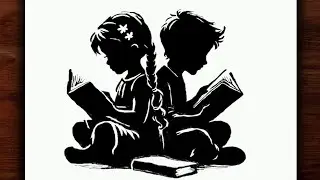 International Students Day Special Drawing | Children Reading Silhouette Art | Children's day 