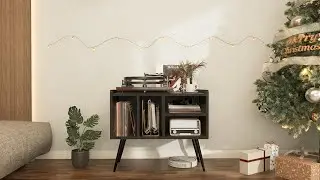 Solid Wood Open Shelf Modern Black Audio Rack