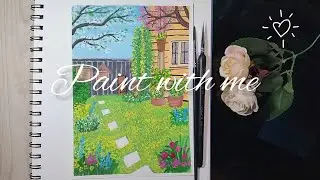 A Garden Beside the House | For Beginner | Gouache Painting #1