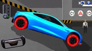 New Blue Tesla EV Stuck in Parking Garage - 3D Driving Class 2026 - 3D Driving Class Game - Car Game