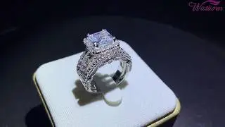 Wuziwen 4Ct Engagement Ring for Women Sterling Silver Cubic Zirconia Cz Diamond Wedding Band Bridal
