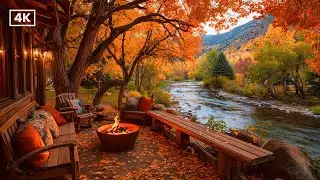 Autumn Forest Morning | Crackling Firepit, Birds Songs & River Porch Ambience for Meditation