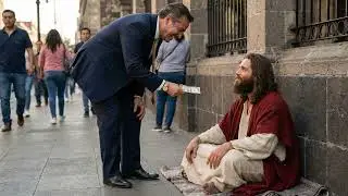 “¡TE DOY MIL DÓLARES SI ME LIMPIAS LOS ZAPATOS!” SE BURLÓ EL EMPRESARIO… PERO EL MENDIGO ERA JESÚS
