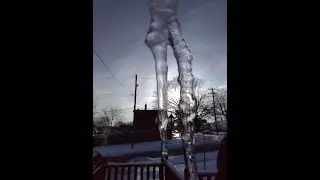 Ice storms reward ... Icicle wall - Ice clip - second version ... crazy icicles on my evestrough
