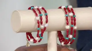 Red Coral Bead & Gemstone 3 Strand Bracelet by American West on QVC