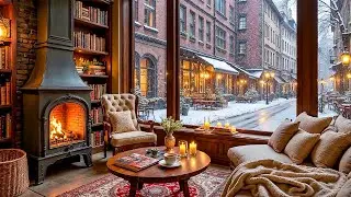 Calm Winter Coffeehouse ☕ Gentle Jazz Piano & Warm Fireplace Sounds for Study & Work