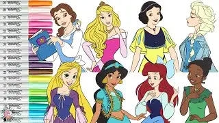 Disney Princess Coloring Book Compilation Rapunzel Belle Ariel Aurora Tiana Elsa Jasmine Snow White
