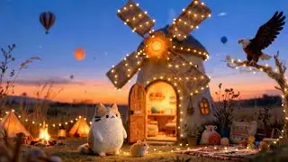 Warm Evening Mochi Cat's in the Wheat Field ✨ Lofi Jazz to Relax & Unwind