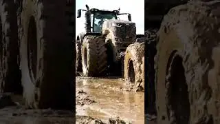 🚜 Power Unleashed! Tractor Pulls Heavy Truck Out of Deep Mud 💪🌾#shorts