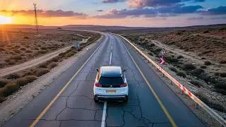 Scenic Drive in a Desert Sunset | Mitzpe Ramon to Sde Boker