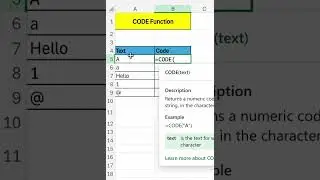 Try CODE Function In Excel | Code Formula | ASCII Code For Text #code #ascii #text #excel #exceltips