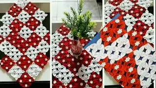 Beautiful Flower Patchwork Table Mat .Red & White Fabric Mat Design .NS Stitching and Embroidery.