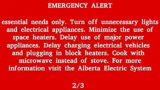 Canada Alert Ready, Alberta Emergency Alert - Civil Emergency, High Power Demand Risk to Energy Grid