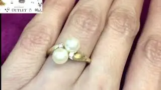 14K Yellow Gold Double Pearl Ring with Diamond Accents | Estate Jewelry Outlet