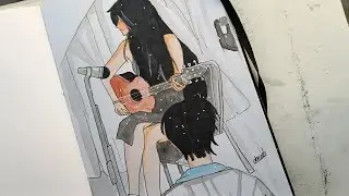 Watercolor Sketchbook Session 🎨 | Girl Playing Guitar | Late Night Sketching: Acoustic Vibes 🎸