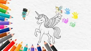 MAGICAL Unicorn with Rainbow Drawing | Painting and Coloring for Kids | Horse Colouring