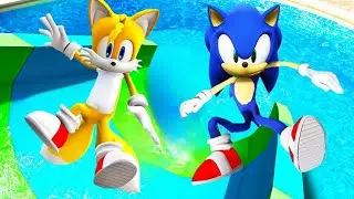 GTA 5 Sonic & Tails  -  Funny Jump Fails Falls | Jump into Pool | Euphoria Ragdolls |  Monster Truck