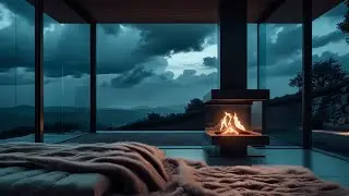 Rainy Night in a Modern Hillside Villa | Cozy Fireplace & Dark Sky Ambience for Sleep & Relaxation