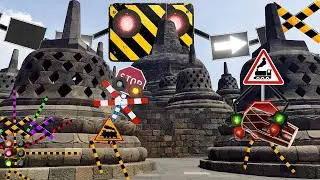 【踏切アニメ】インドネシアの遺跡と寺院で行進する踏切カンカン | In Indonesia, Railroadcrossing marching at a archaeological sites