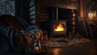 Rustic Cabin | Cozy Winter Ambience | Crackling Fire & Howling Blizzard Sounds for Sleep