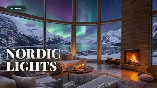 NO MUSIC - Northern Lights Ambience | 3 Hours Aurora Borealis - Fireplace & Wind Sounds