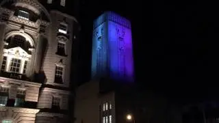 Georges Dock Building Lit up