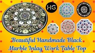 Black Marble Inlay Work Table Top 48X48